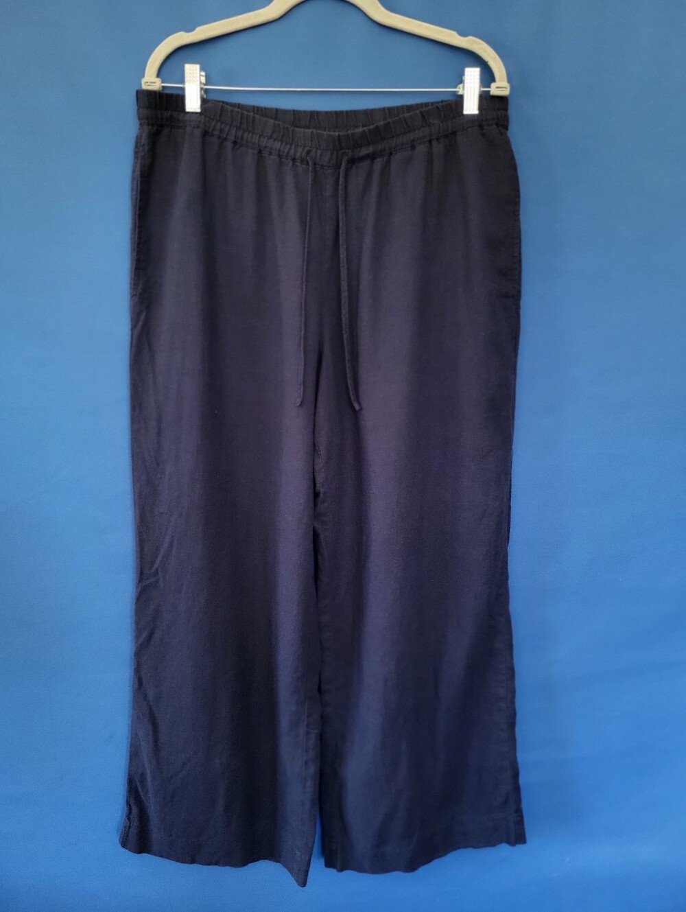 Reitmans Large Petite Wide Leg Linen Navy Pull on Pants